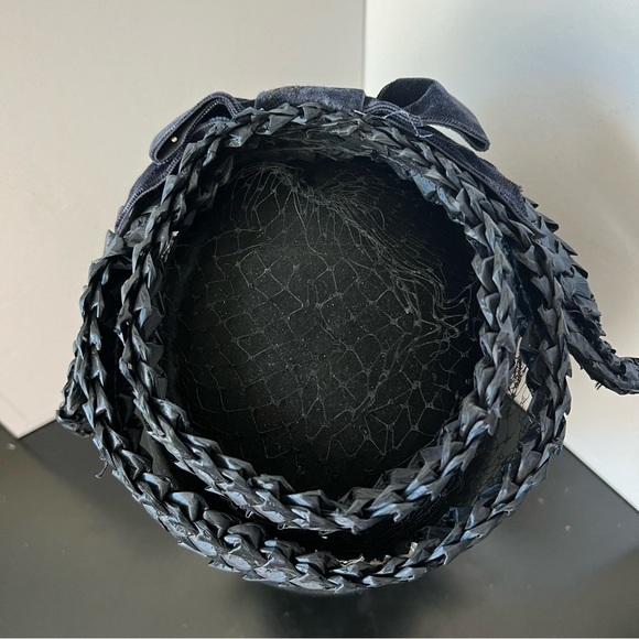 Vintage Retro Toni Leslie Braided Black Ladies Hat with Bow and Face Netting - Picture 5 of 12